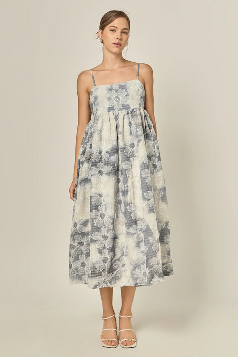 Floral Embroidery Sleeveless Midi Dress