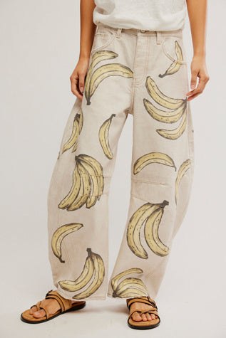 Good Luck Printed Barrel Denim Jeans - We The Free