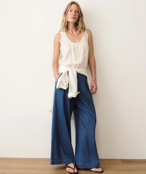 Allison Pleated Wide Leg Denim Trouser