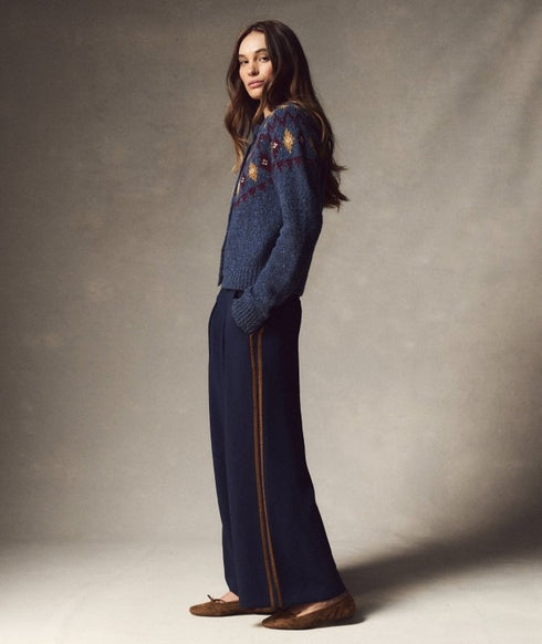 Allison Pleated Wide Leg Trouser - Marine Layer - Navy/ Bronze