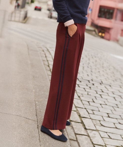 Allison Pleated Wide Leg Trouser - Marine Layer - Wine/ Navy