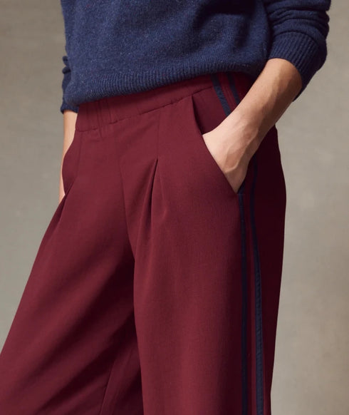 Allison Pleated Wide Leg Trouser - Marine Layer - Wine/ Navy