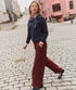 Allison Pleated Wide Leg Trouser - Marine Layer - Wine/ Navy