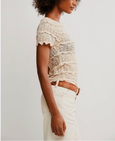 Angelina Lace Tee - Free People - Tea