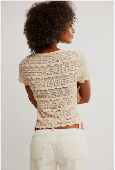 Angelina Lace Tee - Free People - Tea