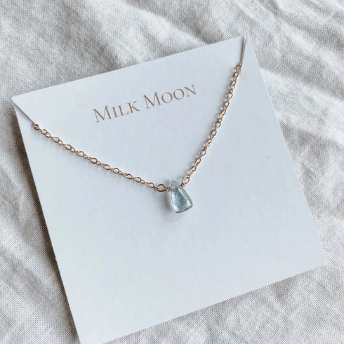 Aquamarine Necklace - Milk Moon - Aquamarine