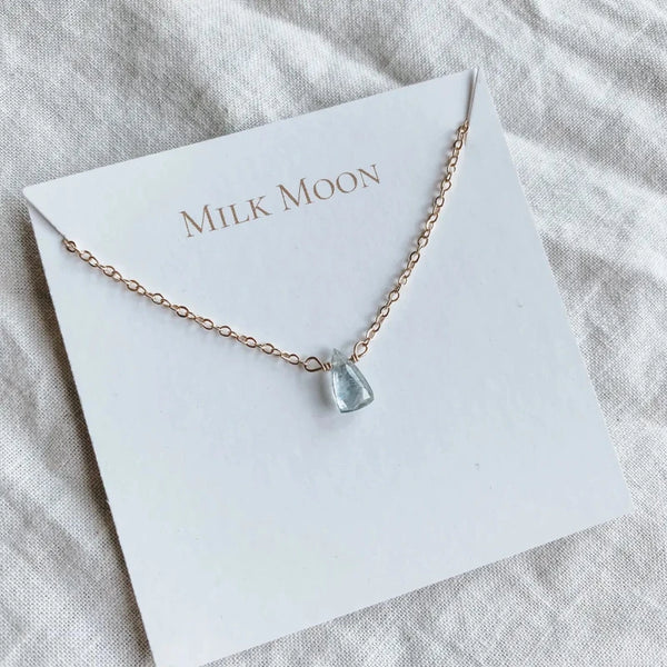 Aquamarine Necklace - Milk Moon - Aquamarine