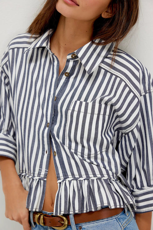 Bailey Stripe Shirt - We The Free - We The Free by Free People - Nautical Navy Combo