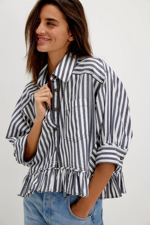 Bailey Stripe Shirt - We The Free - We The Free by Free People - Nautical Navy Combo