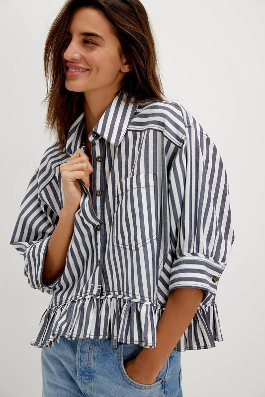 Bailey Stripe Shirt - We The Free - We The Free by Free People - Nautical Navy Combo