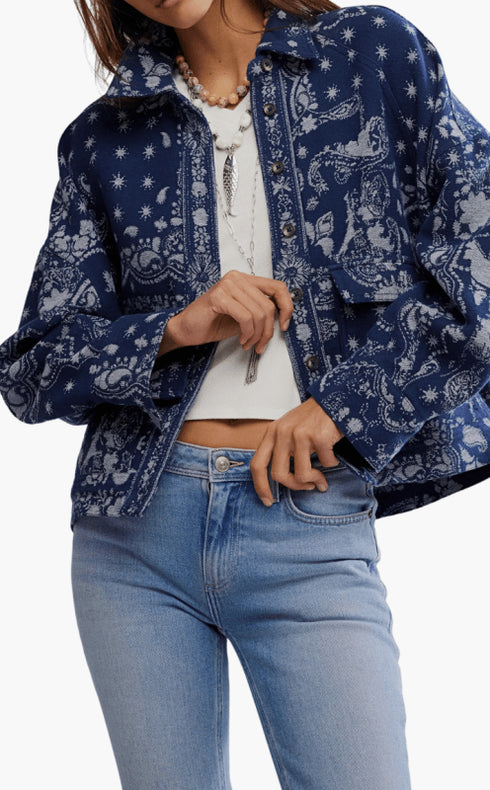 Bandana Jacquard Shirt Jacket - We The Free - We The Free by Free People - Indigo Combo