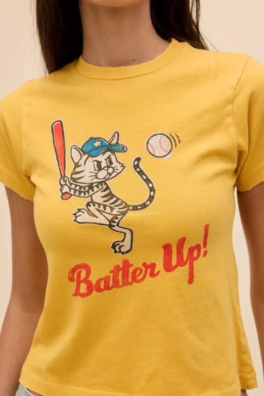 Batter Up Kitty Vintage Tee - Daydreamer - Yellow Honey