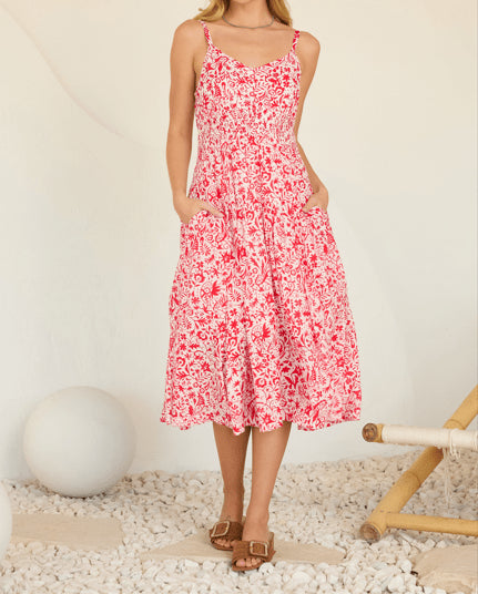 Becca Print Midi Dress - Fred & Co. - White - Red