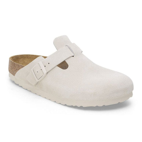 Boston Soft Footbed Suede Leather Antique White - Birkenstock - Antique White