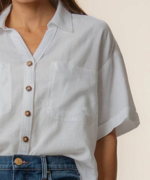Brianna Boxy Button Up - KUT - White