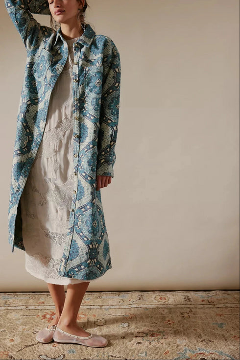 Brick Lane Jacquard Maxi Shirt - We The Free - We The Free by Free People - Blue Combo