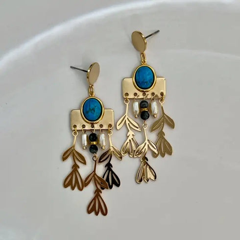 Callie Earrings - Sandrine France Studio - Obsidian/Gold