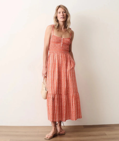 Carmen Smocked Dress - Marine Layer - Sardina Print