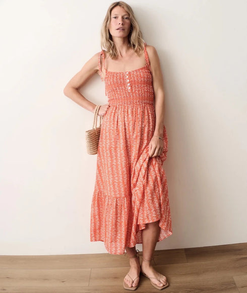 Carmen Smocked Dress - Marine Layer - Sardina Print