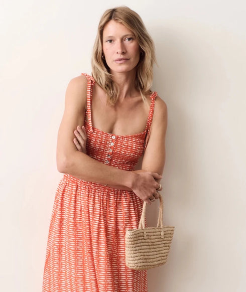 Carmen Smocked Dress - Marine Layer - Sardina Print