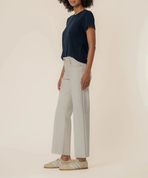 Charlotte High Rise Wide Leg with Raw Hem - KUT - Ecru
