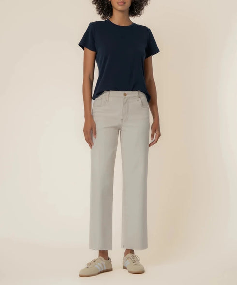 Charlotte High Rise Wide Leg with Raw Hem - KUT - Ecru