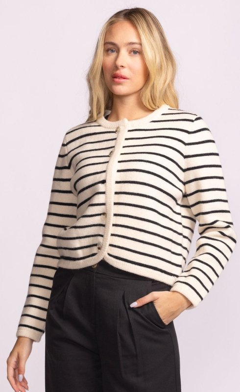 Chastain Chunky Stripe Cardi - Pink Martini - Beige