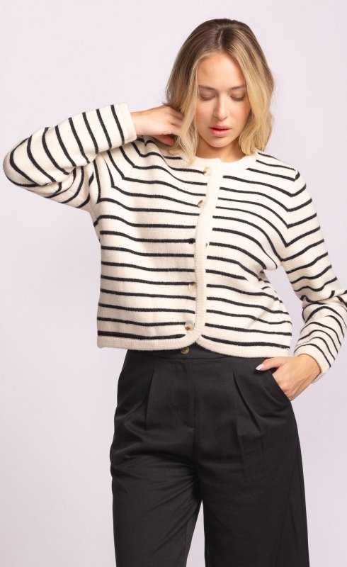 Chastain Chunky Stripe Cardi - Pink Martini - Beige