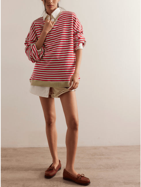 Classic Striped Crew - We The Free - Free People - Cherry Combo