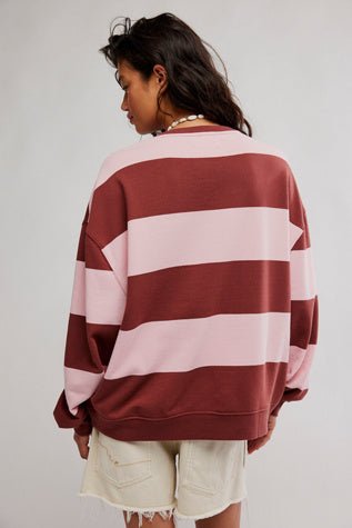 Classic Striped Oversized Crewneck - We The Free - We The Free by Free People - Strawberry Wine
