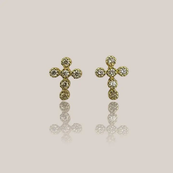 Crystal Cross Studs - Golden Hour Studio - Gold