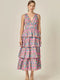 Deep V-Neck Tiered Maxi Dress - English Factory - Multi