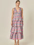 Deep V-Neck Tiered Maxi Dress - English Factory - Multi