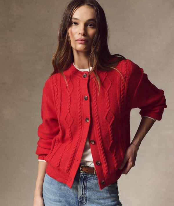Everly Cable Knit Cardigan - Marine Layer - Crimson