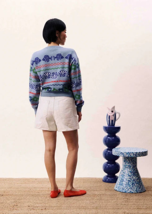 Federica Printed Cardigan - FRNCH - Blue