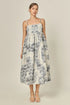 Floral Embroidery Sleeveless Midi Dress - English Factory - Blue/Off White