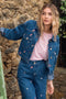 Floral Stitched Denim Jacket - Molly Bracken - Denim Blue