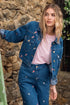 Floral Stitched Denim Jacket - Molly Bracken - Denim Blue