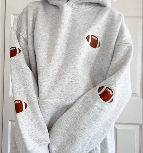 Football Embroidered Hoodie - Fred & Co. - Pearl Gray