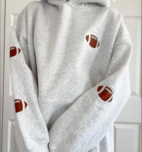 Football Embroidered Hoodie - Fred & Co. - Pearl Gray
