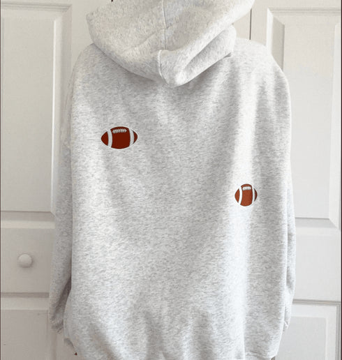 Football Embroidered Hoodie - Fred & Co. - Pearl Gray