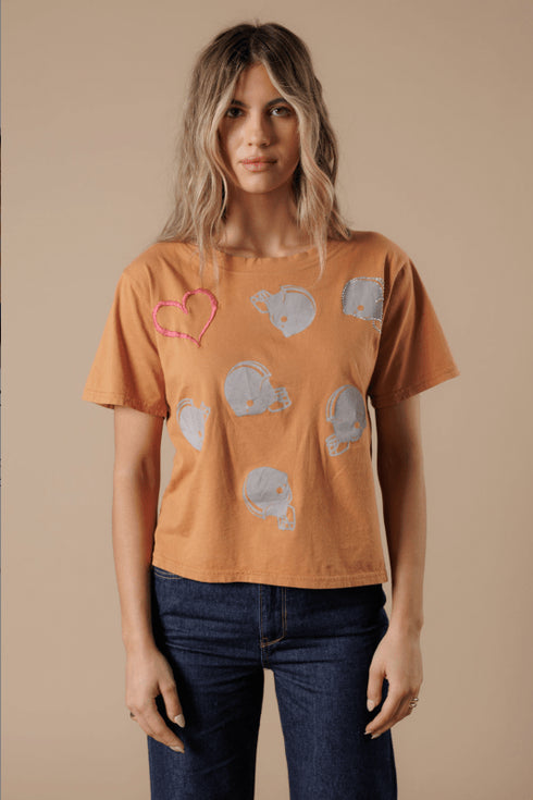 Football Medley Wide Neck Tee - All Us - Caramel
