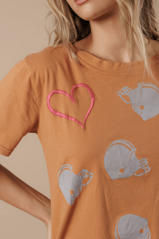 Football Medley Wide Neck Tee - All Us - Caramel