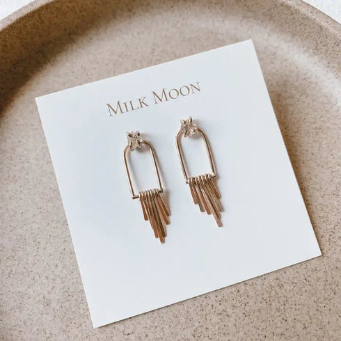 Fringe Earrings - Milk Moon - HerkimerQrtz