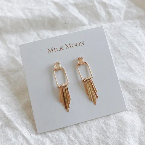 Fringe Earrings - Milk Moon - HerkimerQrtz