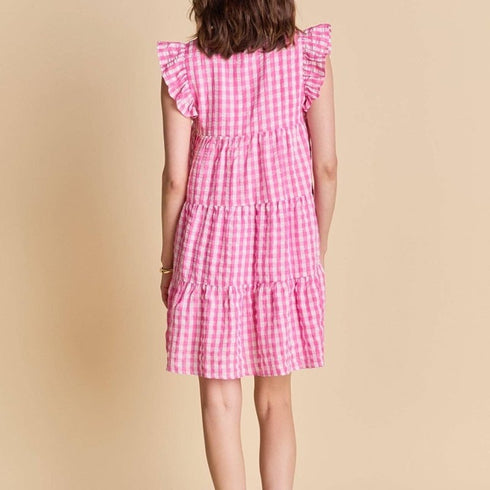 Gingham Check Babydoll Mini Dress - English Factory - Pink