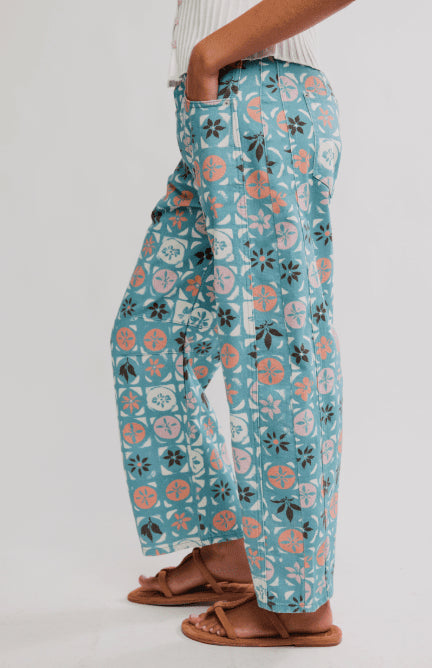 Good Luck Printed Barrel Denim Jeans - We The Free - We The Free by Free People - Jade Combo