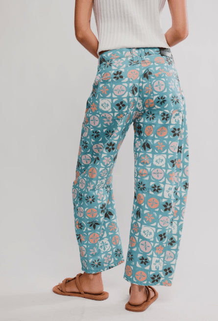 Good Luck Printed Barrel Denim Jeans - We The Free - We The Free by Free People - Navy Bandana