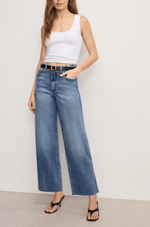 Good Skate Wide Cropped Jean in Dark - Good American - Dark Indigo