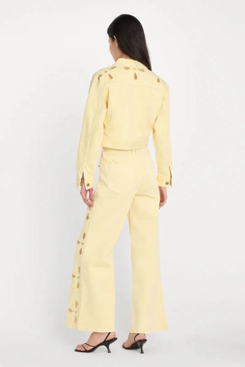 Good Waist Palazzo Ankle Embroidered Jean - Good American - Anise Yellow